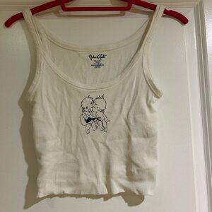 Brandy Melville White Tank Top with Black Graphic